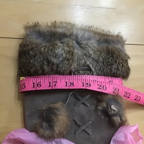 SAUTE mouton LOULOU long boots tan beige suede boots wedge platform rabbit fur - Picture 15 of 16